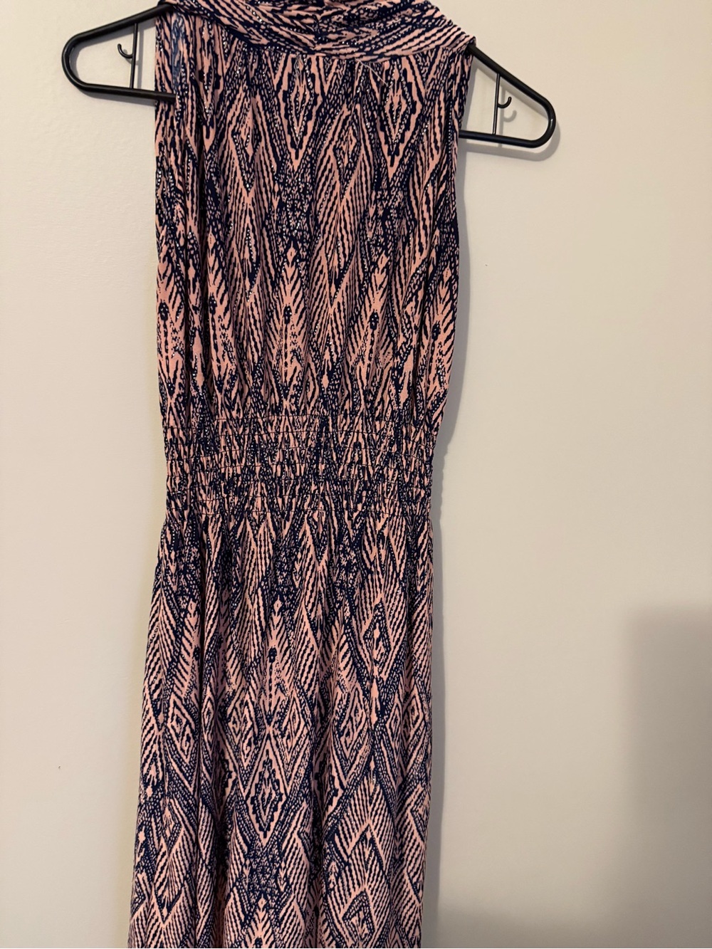 XOXO Pink and Navy Geometric Print Maxi Dress